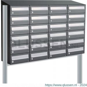 Allux Hive set postkast staal verzinkt gepoedercoat 4-breed 6-hoog met dak op statief antraciet 40030065_4x6ds