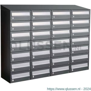 Allux Hive set postkast staal verzinkt gepoedercoat 4-breed 7-hoog met dak antraciet 40030065_4x7d