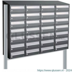 Allux Hive set postkast staal verzinkt gepoedercoat 4-breed 7-hoog met dak op statief antraciet 40030065_4x7ds