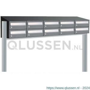 Allux Hive set postkast staal verzinkt gepoedercoat 5-breed 2-hoog met dak op statief antraciet 40030065_5x2ds