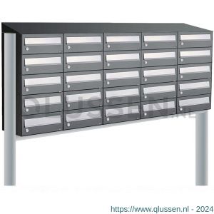 Allux Hive set postkast staal verzinkt gepoedercoat 5-breed 5-hoog met dak op statief antraciet 40030065_5x5ds