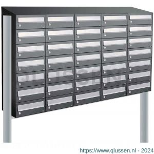 Allux Hive set postkast staal verzinkt gepoedercoat 5-breed 7-hoog met dak op statief antraciet 40030065_5x7ds