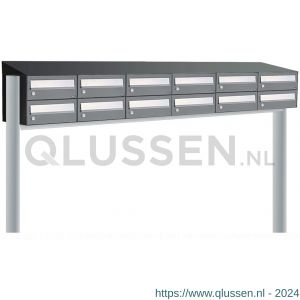 Allux Hive set postkast staal verzinkt gepoedercoat 6-breed 2-hoog met dak op statief antraciet 40030065_6x2ds