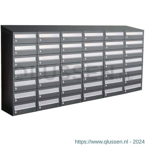 Allux Hive set postkast staal verzinkt gepoedercoat 6-breed 7-hoog met dak antraciet 40030065_6x7d