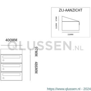 Allux Hive set postkast staal verzinkt gepoedercoat 1-breed 3-hoog met dak antraciet 40030065_1x3d