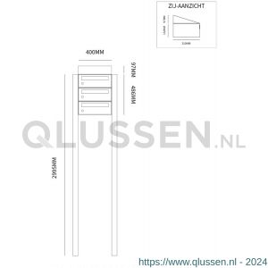 Allux Hive set postkast staal verzinkt gepoedercoat 1-breed 3-hoog met dak op statief antraciet 40030065_1x3ds