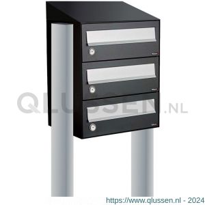 Allux Hive set postkast staal verzinkt gepoedercoat 1-breed 3-hoog met dak op statief zwart 40030070_1x3ds