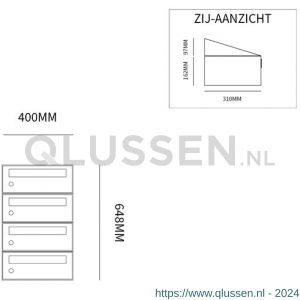 Allux Hive set postkast staal verzinkt gepoedercoat 1-breed 4-hoog zwart 40030070_1x4