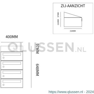 Allux Hive set postkast staal verzinkt gepoedercoat 1-breed 4-hoog met dak antraciet 40030065_1x4d