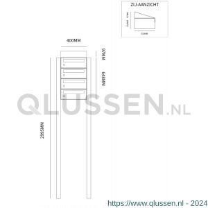 Allux Hive set postkast staal verzinkt gepoedercoat 1-breed 4-hoog met dak op statief antraciet 40030065_1x4ds