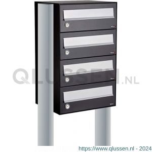 Allux Hive set postkast staal verzinkt gepoedercoat 1-breed 4-hoog op statief zwart 40030070_1x4s