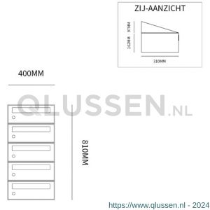 Allux Hive set postkast staal verzinkt gepoedercoat 1-breed 5-hoog antraciet 40030065_1x5