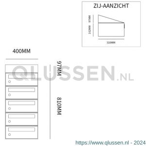 Allux Hive set postkast staal verzinkt gepoedercoat 1-breed 5-hoog met dak antraciet 40030065_1x5d