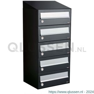 Allux Hive set postkast staal verzinkt gepoedercoat 1-breed 5-hoog met dak zwart 40030070_1x5d