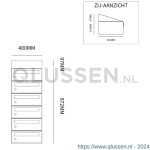 Allux Hive set postkast staal verzinkt gepoedercoat 1-breed 6-hoog met dak antraciet 40030065_1x6d