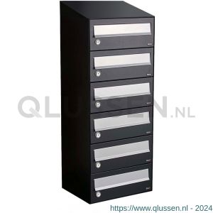 Allux Hive set postkast staal verzinkt gepoedercoat 1-breed 6-hoog met dak zwart 40030070_1x6d