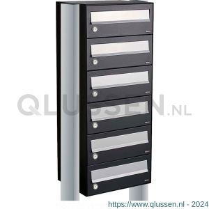 Allux Hive set postkast staal verzinkt gepoedercoat 1-breed 6-hoog op statief zwart 40030070_1x6s