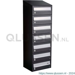 Allux Hive set postkast staal verzinkt gepoedercoat 1-breed 7-hoog met dak zwart 40030070_1x7d