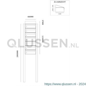 Allux Hive set postkast staal verzinkt gepoedercoat 1-breed 7-hoog met dak op statief antraciet 40030065_1x7ds