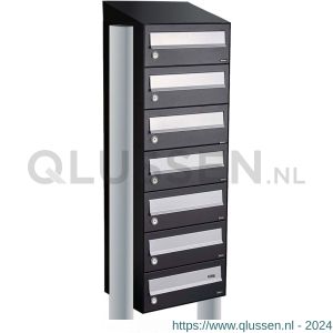 Allux Hive set postkast staal verzinkt gepoedercoat 1-breed 7-hoog met dak op statief zwart 40030070_1x7ds