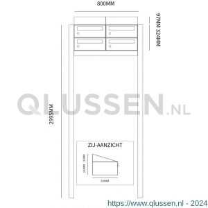 Allux Hive set postkast staal verzinkt gepoedercoat 2-breed 2-hoog met dak op statief antraciet 40030065_2x2ds