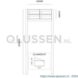 Allux Hive set postkast staal verzinkt gepoedercoat 2-breed 2-hoog op statief antraciet 40030065_2x2s