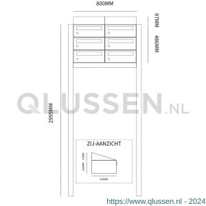 Allux Hive set postkast staal verzinkt gepoedercoat 2-breed 3-hoog met dak op statief antraciet 40030065_2x3ds