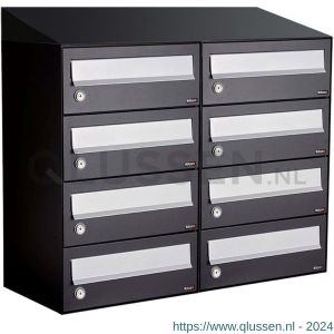 Allux Hive set postkast staal verzinkt gepoedercoat 2-breed 4-hoog met dak zwart 40030070_2x4d