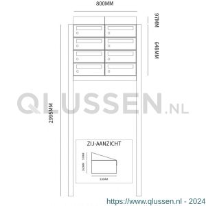 Allux Hive set postkast staal verzinkt gepoedercoat 2-breed 4-hoog met dak op statief antraciet 40030065_2x4ds