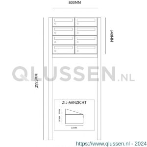 Allux Hive set postkast staal verzinkt gepoedercoat 2-breed 4-hoog op statief zwart 40030070_2x4s