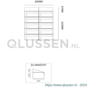 Allux Hive set postkast staal verzinkt gepoedercoat 2-breed 5-hoog met dak zwart 40030070_2x5d