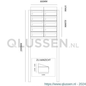 Allux Hive set postkast staal verzinkt gepoedercoat 2-breed 5-hoog met dak op statief antraciet 40030065_2x5ds