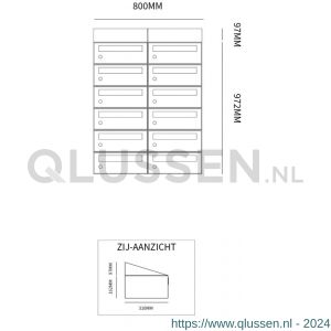 Allux Hive set postkast staal verzinkt gepoedercoat 2-breed 6-hoog met dak antraciet 40030065_2x6d