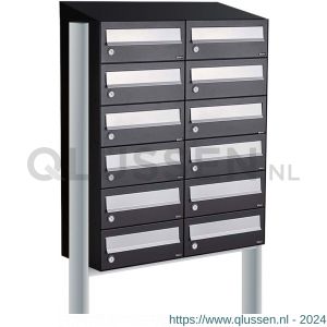 Allux Hive set postkast staal verzinkt gepoedercoat 2-breed 6-hoog met dak op statief zwart 40030070_2x6ds