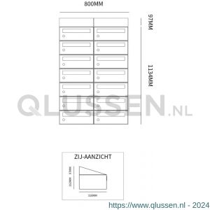 Allux Hive set postkast staal verzinkt gepoedercoat 2-breed 7-hoog met dak antraciet 40030065_2x7d