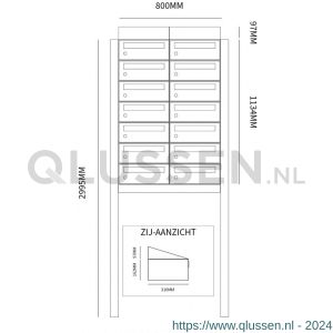 Allux Hive set postkast staal verzinkt gepoedercoat 2-breed 7-hoog met dak op statief antraciet 40030065_2x7ds