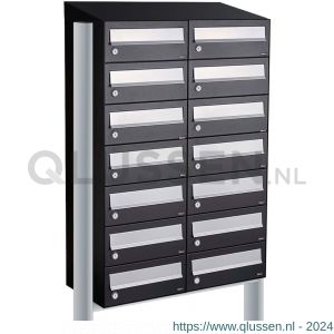 Allux Hive set postkast staal verzinkt gepoedercoat 2-breed 7-hoog met dak op statief zwart 40030070_2x7ds