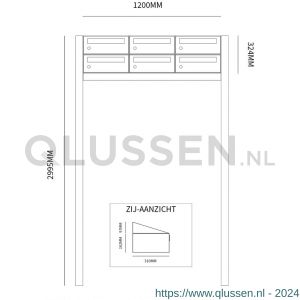 Allux Hive set postkast staal verzinkt gepoedercoat 3-breed 2-hoog op statief antraciet 40030065_3x2s