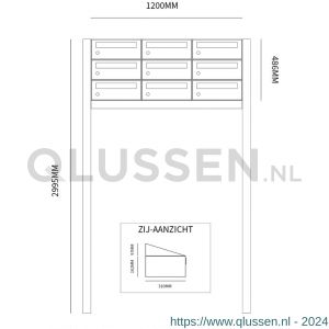 Allux Hive set postkast staal verzinkt gepoedercoat 3-breed 3-hoog op statief antraciet 40030065_3x3s