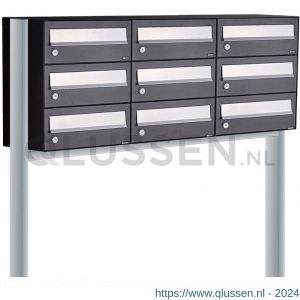 Allux Hive set postkast staal verzinkt gepoedercoat 3-breed 3-hoog op statief zwart 40030070_3x3s