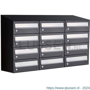 Allux Hive set postkast staal verzinkt gepoedercoat 3-breed 4-hoog met dak zwart 40030070_3x4d