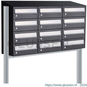 Allux Hive set postkast staal verzinkt gepoedercoat 3-breed 4-hoog met dak op statief zwart 40030070_3x4ds