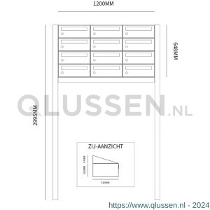 Allux Hive set postkast staal verzinkt gepoedercoat 3-breed 4-hoog op statief antraciet 40030065_3x4s