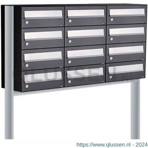 Allux Hive set postkast staal verzinkt gepoedercoat 3-breed 4-hoog op statief zwart 40030070_3x4s