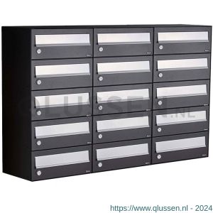 Allux Hive set postkast staal verzinkt gepoedercoat 3-breed 5-hoog zwart 40030070_3x5