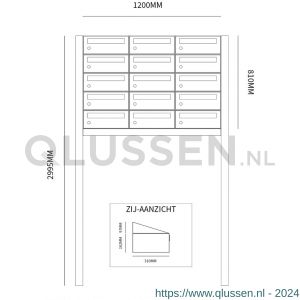 Allux Hive set postkast staal verzinkt gepoedercoat 3-breed 5-hoog op statief antraciet 40030065_3x5s