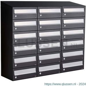 Allux Hive set postkast staal verzinkt gepoedercoat 3-breed 6-hoog met dak zwart 40030070_3x6d