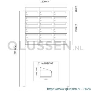 Allux Hive set postkast staal verzinkt gepoedercoat 3-breed 6-hoog met dak op statief zwart 40030070_3x6ds