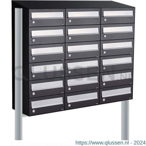 Allux Hive set postkast staal verzinkt gepoedercoat 3-breed 6-hoog met dak op statief zwart 40030070_3x6ds