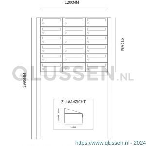 Allux Hive set postkast staal verzinkt gepoedercoat 3-breed 6-hoog op statief zwart 40030070_3x6s